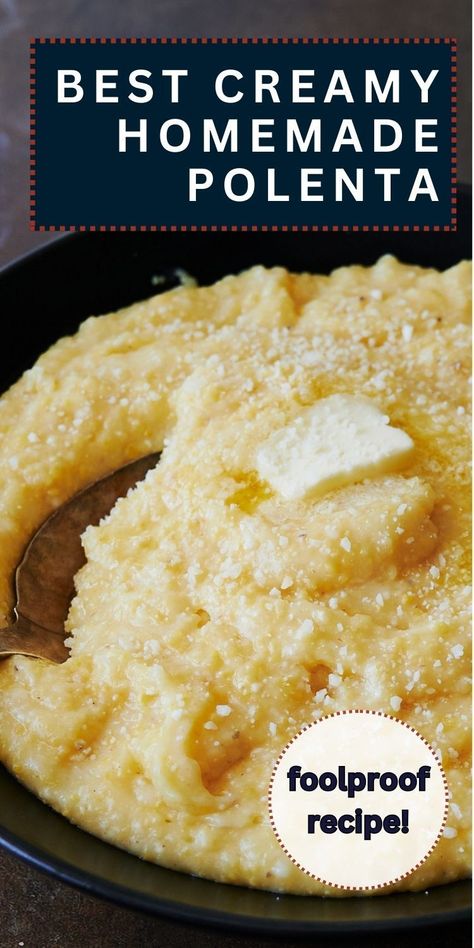 Learn how easy it is to make homemade polenta in half the time. Easy and always creamy, this is a foolproof polenta recipe for Italian night. simple polenta | easy Italian side dish | Italian recipe | vegetarian side dish Simple Polenta Recipes, Polenta With Crab, How To Make Polenta Recipes, Easy Polenta, Creamy Polenta Recipes Easy, Best Polenta Recipe, Oven Polenta, Homemade Polenta, Italian Polenta Recipes