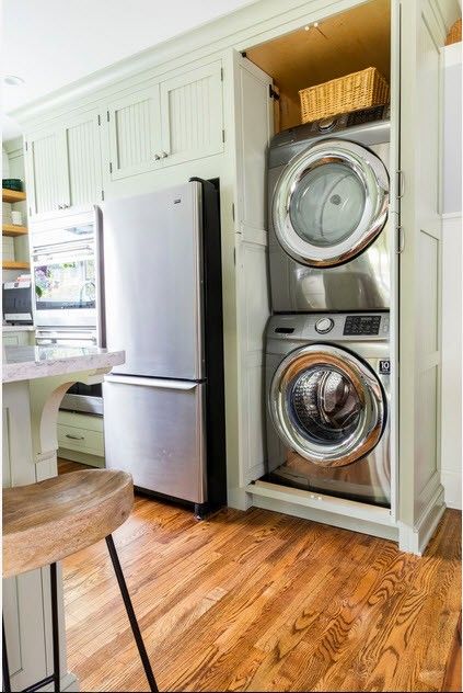 65 Best Ideas To Place Washing Machine In The Kitchen - Gravetics Kitchen Washer And Dryer Ideas, Laundry In Kitchen Ideas Layout, Kitchen Ideas With Washing Machine, Laundry In Kitchen Ideas, Apartment Kitchen With Washer And Dryer, Tiny Kitchen Ideas With Washing Machine, Kitchen Cabinet With Washing Machine, Hidden Laundry In Kitchen, Washer And Dryer In Kitchen