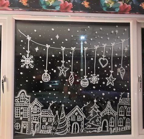 Farmhouse Throw Pillows, Home Accessories Ideas, Christmas Chalkboard Art, Painted Window Art, Pillows Ideas, Christmas Window Painting, Window Drawing, Vintage Home Accessories, Christmas Window Display