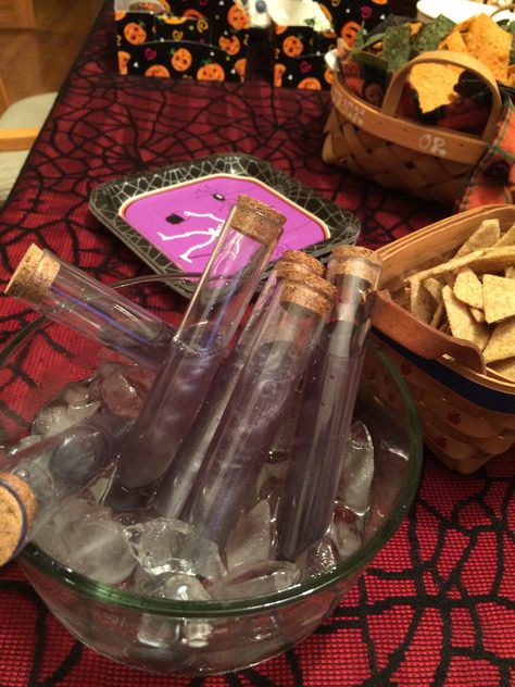 Viniq is a blend of wine and vodka, with an eerie opalescent swirl to it. We served it in Martha Stewart plastic test tube shot glasses. A huge hit! Viniq Cocktails, Viniq Drinks, Test Tube Shots, Lemon Slush, Halloween Bites, Medical Assisting, Halloween Shots, Mommy Juice, Fun Drinks Alcohol