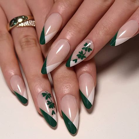 St Patricks Nail Designs, Saint Patrick Nail, St Patricks Day Nails, Nails Glossy, Press On Nails Medium, Medium Almond, Green Nail Designs, Nails Medium, Nails For Women