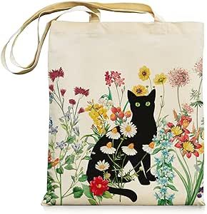 Card Makeup, Tote Bag With Zipper, Teacher Bag, Tote Bag Aesthetic, Flowers Cute, Cat Vintage, Teacher Bags, Open Main, Canvas Storage