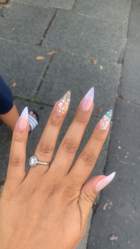 Acrylic stiletto glitter confetti sharp Stiletto Nails Short, Cotton Candy Nails, Candy Nails, Clear Acrylic Nails, Glitter Confetti, Witchy Vibes, Nails Short, Stiletto Nails, Stylish Nails