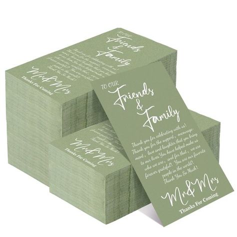 PRICES MAY VARY. Thank You Napkins: you will get 100 pcs wedding napkins with 2 ply，thick enough and adequate to meet your needs for wiping,suitable for newlyweds wedding dinner party Proper Size: sage green napkins measure approx. 4.3 x 7.9 / 11 x 20 cm inches when folded and approx. 15.8 x 13 inches/ 40 x 33 cm inches when unfolded, proper for wedding party table decoration and cleaning Quality Material: disposable napkins for wedding are made up of thick paper material with printing patterns, Wedding Paper Napkins Table Settings, Green Wedding Napkins, Sage Green Napkins, Friends Dinner Party, Friends Dinner, Wedding Party Table Decorations, Green Napkins, Sage Green Wedding, Paper Material