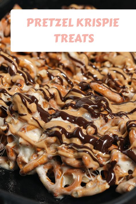 Pretzel Krispie Treats are made of gooey marshmallows, dark chocolate, and crispy pretzels unite for a sweet and salty dessert. Pretzel Sweet Snacks, Pretzel Rice Krispie Treats, Marshmallow Pretzel Treats, Stick Pretzel Treats, Stale Pretzels What To Do With, Desserts Using Pretzels, Pretzel And Chocolate Treats, Pretzel Treats Easy, Pretzel Casserole