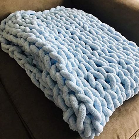 Baby Blue Blanket, Baby Blue Bedrooms, Chenille Baby Blanket, Hand Knit Baby Blanket, Blue Dorm, Blue Room Decor, Chunky Hand Knit, Chunky Knit Throw Blanket, Tummy Time Mat