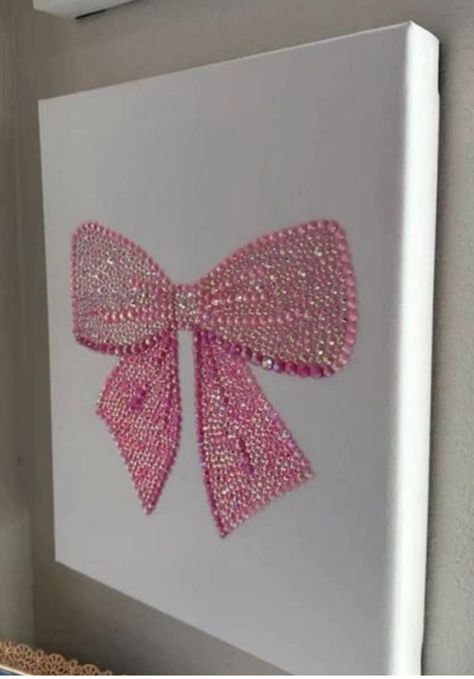 Sparkly Painting, Bejeweled Canvas Art, Bedazzled Canvas Art, Reinstone On Canvas, Glitter Art Painting, Badazzel Canvas, Rhinestones Painting, Sparkle Painting, Bow Rhinestone Art