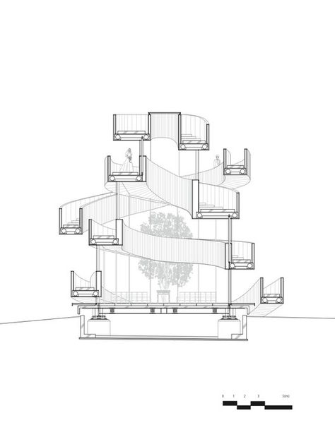 Section - Ribbon Chapel, Hiroshima, Hiroshima Prefecture, Japan by NAP Architects, 2013 Ribbon Chapel, Hiroshi Nakamura, Architecture Panel, Japanese Architect, Architecture Collage, Architecture Graphics, Architectural Section, Architecture Concept Drawings, Architecture Design Concept