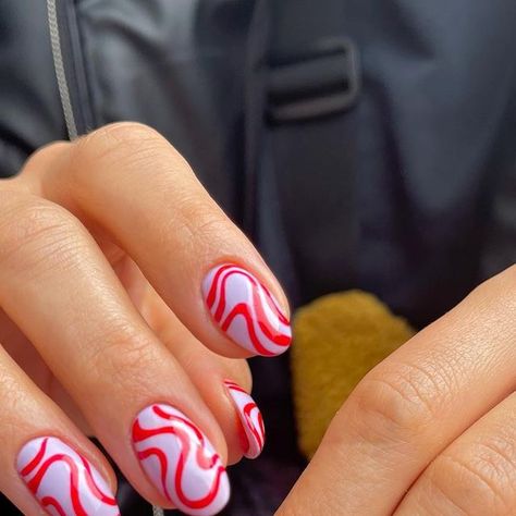 PREVIOUSLY HARD AS NAILS STUDIO 💖 on Instagram: "Lilac and red, such a dreamy combo ! Using @the_gelbottle_inc Blue Wave and Candy" Lilac And Red Nails, Blue And White Squiggle Nails, Purple Wave Nails, Purple Squiggly Nails, Purple Squiggle Nails, Basic Nails, Nail Studio, Blue Waves, Red Nails