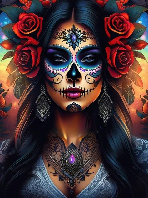 Mexican Sugar Skull Art Beautiful, Sugar Skull Images, Skull Images, Sugar Skull Painting, Sugar Skull Face, Sugar Skull Girl, Mexican Sugar Skull, Candy Skulls, Skull Painting