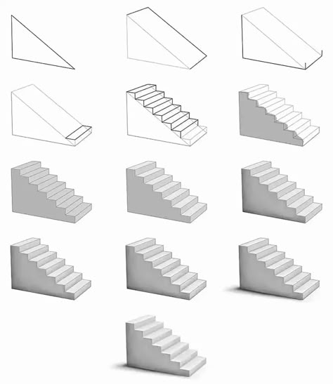 Stairs Drawing - Learn How to Draw Stairs Easily How To Draw Stairs In 2 Point Perspective, Stairs Drawing Reference, Stair Illustrations, Drawing Stairs, Stairs Drawing, Staircase Drawing, How To Draw Stairs, Drawing Fundamentals, Intermediate Art