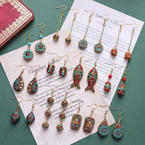 Smarter Shopping, Better Living! Aliexpress.com Tibetan Earrings, Blue Stone Pendant, Ear Drop, Colorful Bohemian, Bohemian Colors, Exotic Fashion, Ethnic Earrings, Bohemian Earrings, Fashion Jewelry Earrings