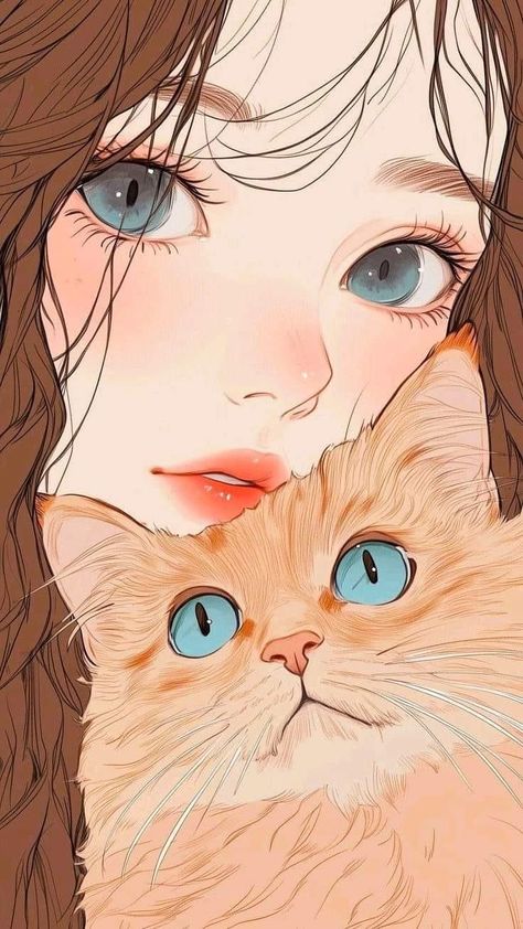 Cute Cat Drawing Wallpaper, Illust Wallpaper, Wallpaper For Girls Phone, Girls Phone Wallpaper, Cat Illust, Aesthetic Cat Wallpaper, Pop Art Wallpaper, Girly Art Illustrations, Digital Art Anime