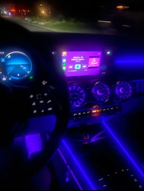 Car Vibes, Neon Car, Rich Cars, Trending Aesthetic, Black Truck, Dream Cars Mercedes, Inside Car, Purple Car, Car Tattoos