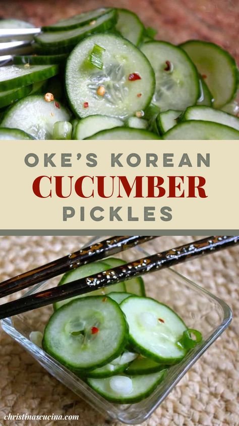 Oke’s Korean Cucumber Pickles are a standard Korean side dish, often served with Korean bbq as part of the banchan dishes.