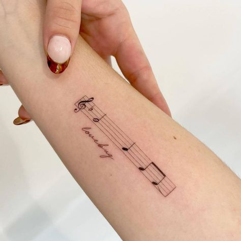 Staff Tattoo, Music Staff Tattoo, Music Notes Tattoo, Forarm Tattoos, Guitar Tattoo, Music Tattoo Designs, Inner Forearm, Note Tattoo, Harry Potter Tattoos