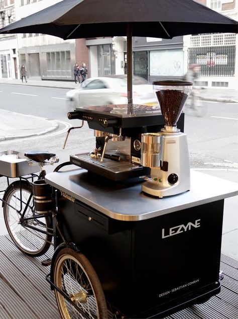 coffee bike cart Coffee Bar Cart, Gerobak Dorong, Bike Food, Mobile Cafe, Food Bike, Mobile Coffee Shop, Coffee Van, Mobile Food Cart, Coffee Trailer