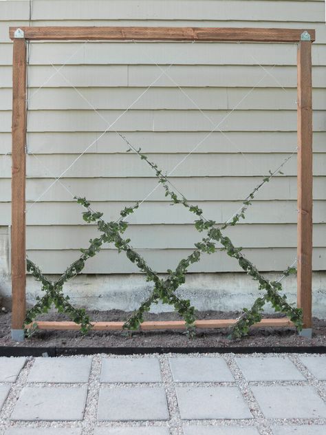 How To Make A Freestanding Diamond Trellis (with plans) — The Savvy Heart Trellis Freestanding, Garden Trellis Ideas Diy Privacy Screens, Plant Trellis Outdoor, Ivy Trellis, Diamond Trellis Wall, Free Standing Trellis, Freestanding Trellis, Diy Trellis Wall, Trellis Wall