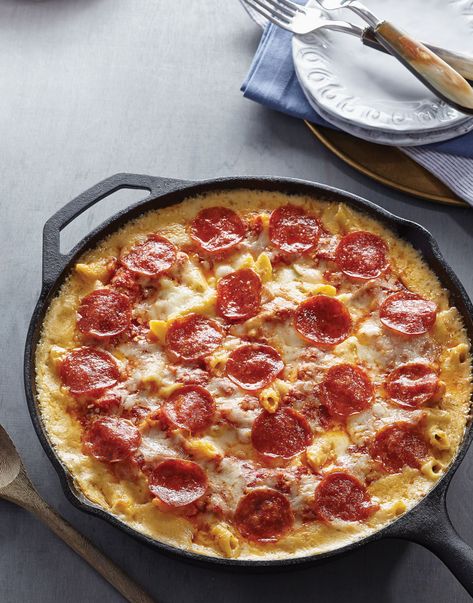 Pepperoni Pizza Mac 'n Cheese Recipe Pepperoni Pizza Mac And Cheese, Pizza Mac N Cheese, Pizza Mac And Cheese, Mac N Cheese Pizza, Food Polls, Mac And Cheese Pizza, Cheese Pizza Recipe, Live Deliciously, Pimms Cup