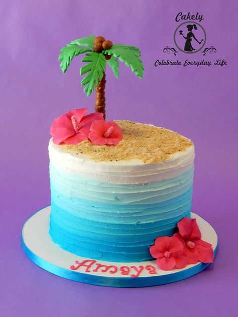 Simple Luau Cake, Hawaiian Cake Decorations, Blue Hawaiian Cake, Hawaiian Birthday Cakes For Men, Luau Birthday Cake Ideas, Beach Ice Cream Cake, Luau Cakes For Adults, Aloha Theme Cake, Hawaii Birthday Cake Ideas