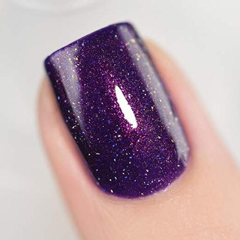 Dark Purple Nail Polish, Halo Nails, Ilnp Nail Polish, Dark Purple Nails, Purple Glitter Nails, Purple Holographic, Purple Nail Polish, Gothic Nails, Holographic Nail Polish