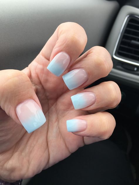 French Fade Nails, Blue French Tip, White French Nails, Faded Nails, Emerald Nails, White Tip Nails, Light Blue Nails, February Nails, Blue Acrylic Nails