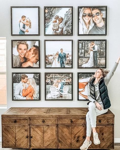 Kendra Campbell (@kendracampbellxo) • Instagram photos and videos Bridal Home Decor, Modern Family Photo Wall, Wood Framed Signs, Smallwood Home, Corner Art, Conservatory Ideas, Photowall Ideas, Framed Signs, Family Photo Wall