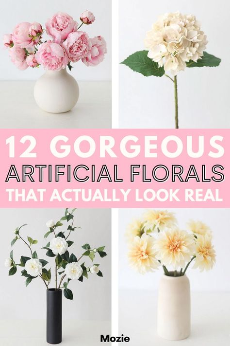 12 gorgeous fake flowers that actually look real! Faux Flower Arrangements Bathroom, Faux Flowers Bedroom Decor, Ikea Fake Flowers, Fake Flower Arrangements For Home, Fake Floral Arrangements, Best Fake Flowers, Styling Apartment, Fake Flower Arrangements Diy, Flowers Bedroom Decor