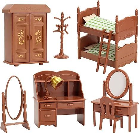 Amazon.com: Dollhouse Furniture Set for Kids Toys Miniature Doll House Accessories Pretend Play Toys for Boys Girls & Toddlers Age 3+ with Bedroom : Toys & Games Ceiling Mirror, Miniature Bedroom, Doll House Bedroom, Dollhouse Furniture Sets, Christmas Dollhouse, Bed Wardrobe, Bedroom Scene, Camp Activities, Dollhouse Bedroom