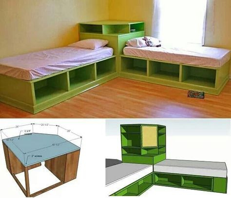 . Corner Twin Beds, Twin Storage, Twin Storage Bed, Corner Bed, Bed In Corner, Quotes Tattoos, Shared Bedroom, Twin Beds, Dekorasi Kamar Tidur