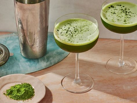 This Matcha Martini Will Be Your Go-to Drink of the Summer — Allrecipes Matcha Martini Recipe, Matcha Martini, Matcha Alcoholic Drinks, Cucumber Basil Martini, Green Apple Martini Recipe, Cucumber Martini With Cucumber Vodka, Matcha Cocktail, Recipes For College Students, Sangria Cocktail