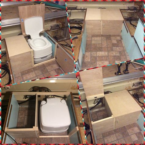 Pop up camper Apache Mesa toilet cabinet install Caravan Toilet Ideas, Camper Toilet Ideas, New Pop Up Campers, Camper Toilet, Pop Up Camper Remodel, Pop Up Campers, Popup Camper Remodel, Pop Up Tent Trailer, Toilet Cabinet