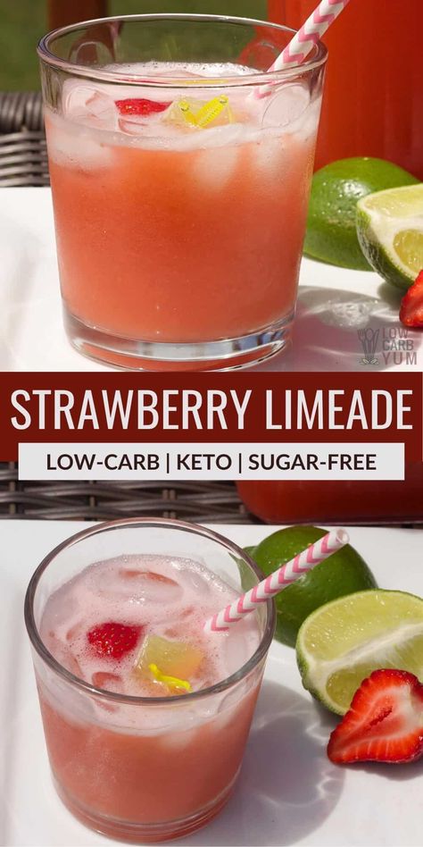 Cold drinks are a welcome treat during hot summer days. This low-carb sugar-free strawberry limeade is a refreshing drink. Strawberry Limeade, Limeade Recipe, Low Carb Cocktails, Sugar Free Drinks, Low Carb Drinks, Low Carb Diets, Sugar Free Low Carb, Fruity Drinks, Keto Drink