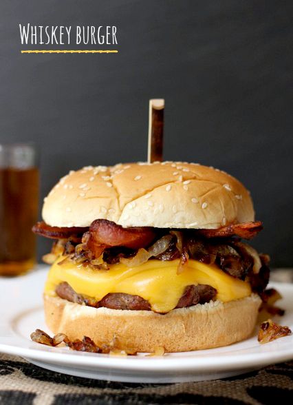 Soak your hamburger patties in whiskey and garlic for a powerful flavor punch. Get the recipe from Mantitlement. - CountryLiving.com Whiskey Burger, Gourmet Burger, Best Burger Recipe, Cheeseburger Recipe, Burger Dogs, The Best Burger, Bacon And Cheese, Party Sandwiches, Hamburger Recipes