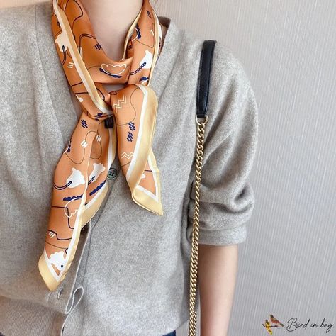 Bird In Bag - New bag silk scarf hair ribbon simulation silk scarf female satin small broken flower neck scarf Pin scarf Neck Scarf Outfit, Diy Fashion Scarf, Scarf Trends, Silk Scarf Style, Silk Scarf Hair, Casual Shoes Outfit, Dressy Casual Outfits, Scarf Hair, Ways To Wear A Scarf