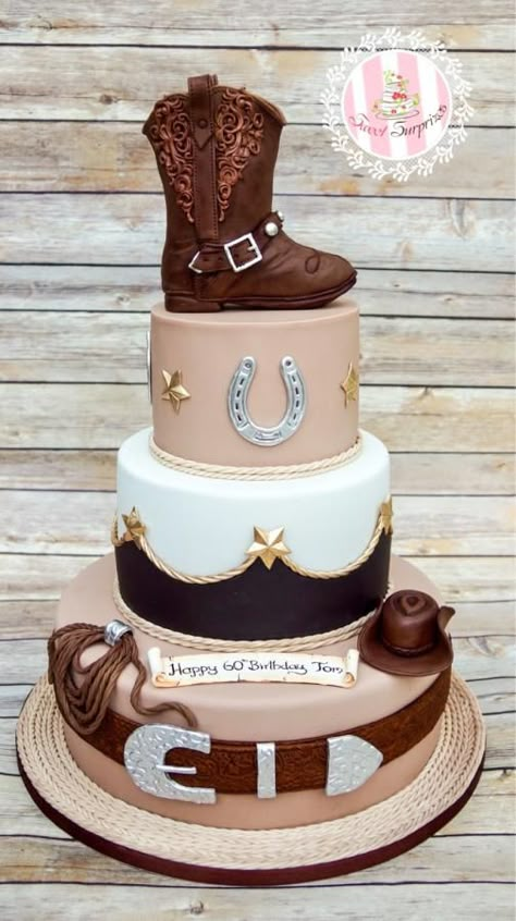 60th Birthday Cowboy Theme, Cowgirl 60th Birthday, Country 21st Birthday Ideas, Cowboy Cake Ideas, Cowgirl Cake Ideas, Rodeo Birthday Cake, Western Theme Cakes, Horse Cakes, Cowboy Birthday Cakes