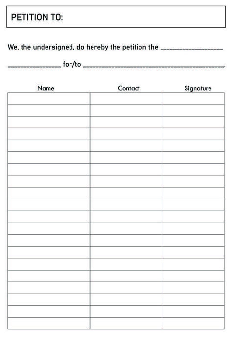 Printable Blank Petition Forms Template PDF Petition Template, Girlfriend Application, The Collective, School Hacks, Free Printables, Visual Art