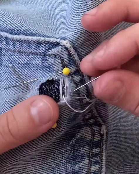 Has the back pocket of your favorite jeans developed a hole over the years? Find out how to fix a ripped jeans back pocket with this step-by-step Levi's® tutorial. How To Fix Ripped Jeans, Jeans Back Pocket, The Bermuda Triangle, Patch Hole, Ribcage Jeans, Bermuda Triangle, Jean Pockets, Patched Jeans, Relaxed Jeans