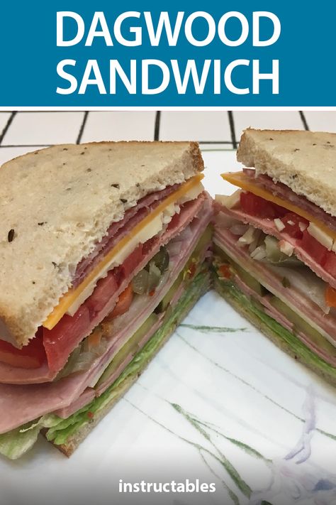 1970s Sandwiches, Dagwood Sandwich Ideas, Kmart Sub Sandwich Recipe, Vintage Sandwich Recipes, Dagwood Sandwich Recipes, Dagwood Sandwich, Sandwhich Recipes, Sandwich Sauces, Types Of Sandwiches