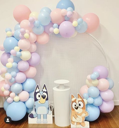 Bluey Birthday Party Decorations Girl, Bluey Party Decorations Girl, Bluey Party Balloon Arch, Bluey Decorations Party Birthday Ideas, Pink Bluey Birthday Party, Bluey 1st Birthday Party For Girl, Girl Bluey Birthday Party, Bluey Balloon Garland, Adopt A Floppy Bluey Party