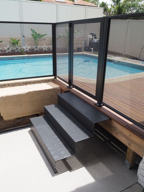 Pool Surround Ideas Backyard, Pool Perf, Pool Fencing, Steel Pool Fence, Pool Fence Ideas, Pool Fencing Ideas Australia, Pool Fence Ideas Australia, Aluminium Pool Fencing, Aluminum Fence Around Pool