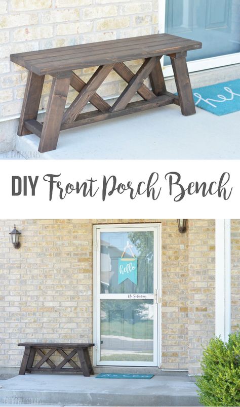 Diy Front Porch Bench, Front Porch Bench, Diy Bank, Porch Bench, Diy Front Porch, Diy Porch, Diy Garden Furniture, Small Porches, Diy Bench