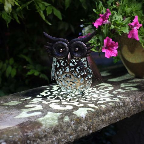 Halloween Garden Party, Beachy Garden, Quirky Garden Ideas, Solar Light Ideas, Garden List, Quirky Garden, Outdoor Garden Lights, Owl Silhouette, Solar Powered Garden Lights