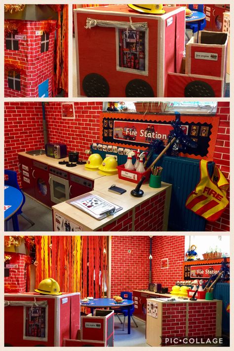 Firefighter Role Play, Fire Station Role Play Eyfs, Dramatic Play Fire Station, Fire Station Role Play, Fire Station Preschool, People Who Help Us Eyfs, Fire Station Dramatic Play, Firefighter Dramatic Play, Community Helper Dramatic Play