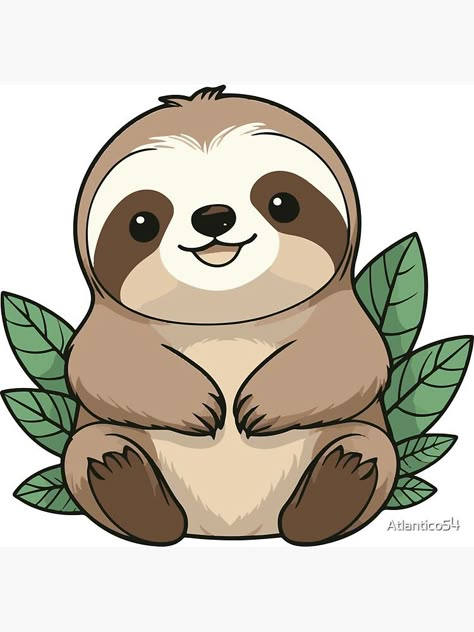 Symmetrical Animals, Cute Sloth Drawing Easy, Cute Sloth Painting, Cute Sloth Coloring Pages, Sloth Illustration Cute, Sloth Coloring Pages, Sloth Vector Illustrations, Cartoon Sloth, Costa Rica Art