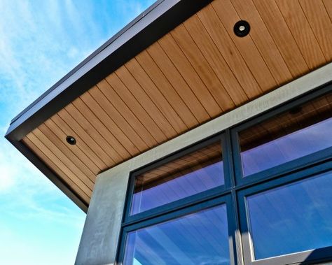 Eaves Design, Pictures, Remodel, Decor and Ideas - page 4 Soffit Ideas, Roof Eaves, Green Roof System, Coastal Entryway, Shop Exterior, Modern Roofing, House Cladding, Contemporary Exterior, Roof Architecture