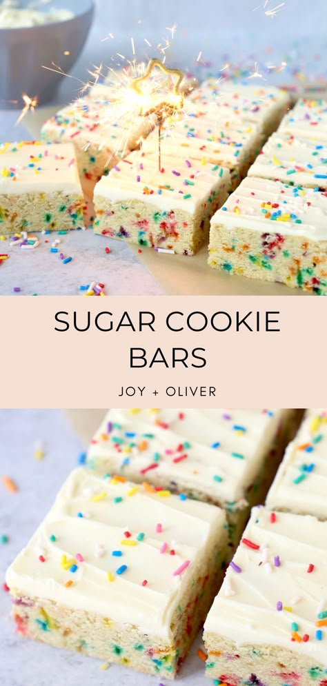 Birthday Sugar Cookie Bars, Funfetti Sugar Cookie Bars, Birthday Cookie Bars, Birthday Cake Cookie Bars, Birthday Cake Bars, Funfetti Treats, Confetti Recipes, Funfetti Cookie Bars, Birthday Bars