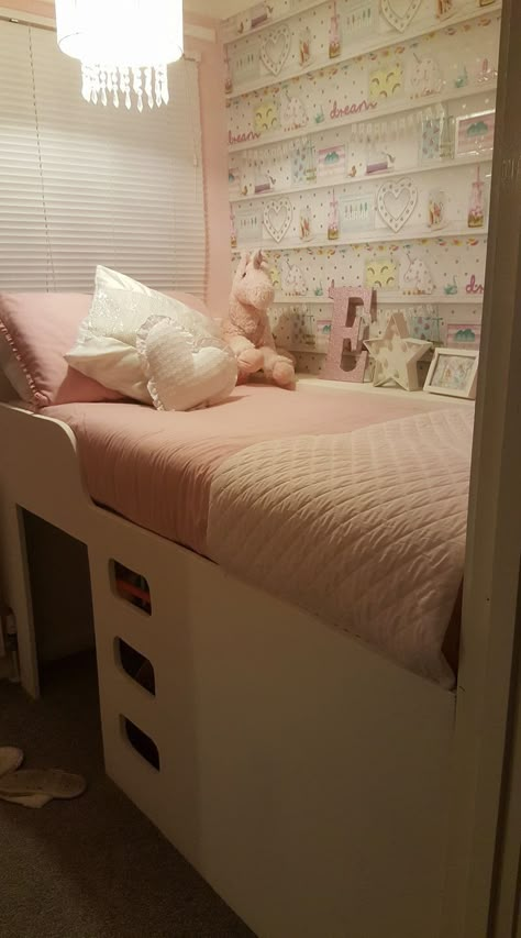 Den Under Bed, Mid Sleeper Girls Room, Midsleeper Bed Ideas For Kids, Bulkhead Bed, 3x3 Room Ideas, Box Room Bedroom Ideas For Kids, Maeve Bedroom, Stair Box In Bedroom, Violet Nursery