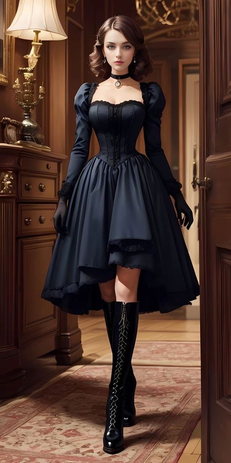 Victorian Style Clothing Women, 1800 Fashion Women Victorian, Steampunk Fashion Women Victorian, Casual Victorian Outfits, Victorian Style Outfits, Steampunk Dress Victorian, Victorian Outfits Women, Victorian Lady Art, Victorian Clothing Women