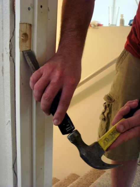 chiseling out the inset for the striker plate. How To Build Door Frame, How To Replace Door Frame, Door Frame Repair, Exterior Door Frame, Wood Door Frame, Door Frame Molding, Trendy Door, Handy Woman, Door Replacement